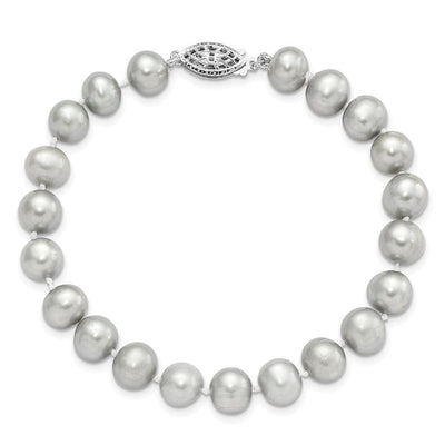 Sterling Silver Rhodium-plated Grey Near-Round Freshwater Cultured Pearl, 16 x 7 to 8mm