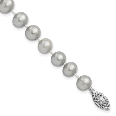 Sterling Silver Rhodium-plated Grey Near-Round Freshwater Cultured Pearl, 16 x 7 to 8mm