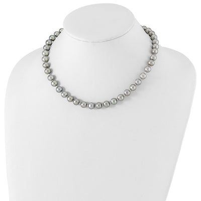 Sterling Silver Rhodium-plated Grey Near-Round Freshwater Cultured Pearl Necklace