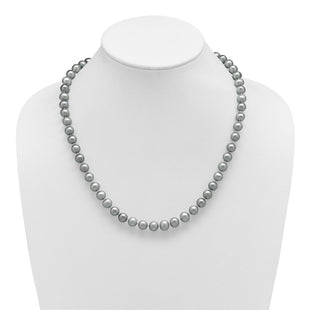Sterling Silver Rhodium-plated 8- Grey Near-Round Freshwater Cultured Pearl Necklace (Style QH5163-20)