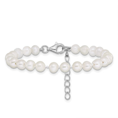 Sterling Silver Rhodium-plated White Semi-Round Freshwater Cultured Pearl Necklace, Bracelet and Post Earrings Set