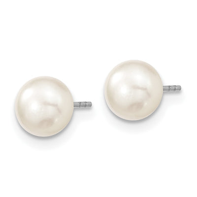 Sterling Silver Rhodium-plated White Semi-Round Freshwater Cultured Pearl with Extension Necklace, Bracelet and Button Post Earrings Set