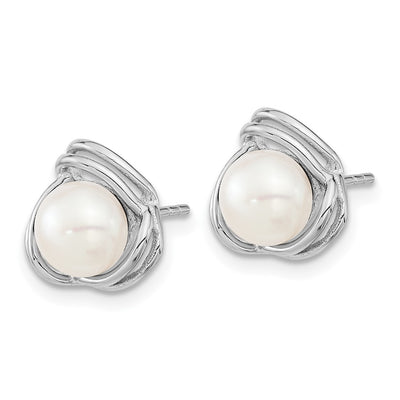Sterling Silver Rhodium-plated White Button Freshwater Cultured Pearl Necklace and Post Earrings Set