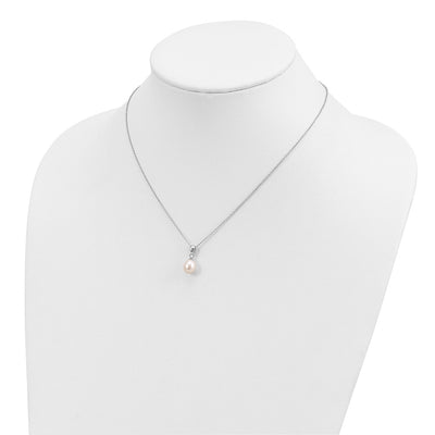 Sterling Silver Rhodium-plated White Teardrop Freshwater Cultured Pearl Necklace Button Post Earrings Set