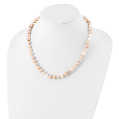 Sterling Silver Rhodium-plated Multi-color Near-Round Freshwater Cultured Pearl Necklace