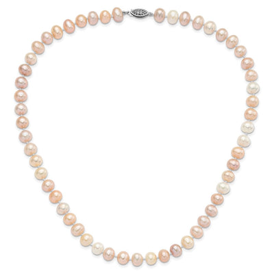 Sterling Silver Rhodium-plated Multi-color Near-Round Freshwater Cultured Pearl Necklace