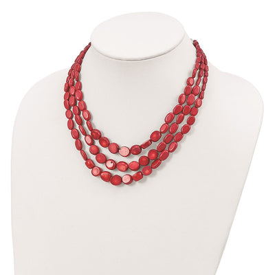 Sterling Silver Triple Strand Red Coral Necklace with extension