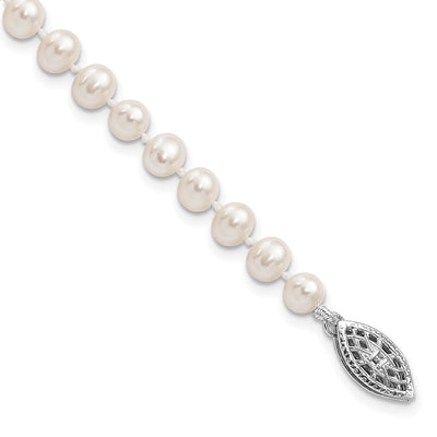 Sterling Silver Rhodium-plated White Near-Round Freshwater Cultured Pearl, 16 x 4 to 5mm