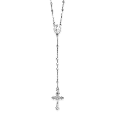 Sterling Silver Rhodium-plated Polished Beaded Rosary Necklace