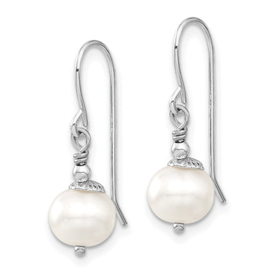 Sterling Silver Rhodium-plated White Semi-Round Freshwater Cultured Pearl Necklace and Dangle Earrings Set