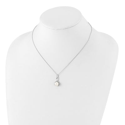 Sterling Silver Rhodium-plated White Button Freshwater Cultured Pearl Necklace and Leverback Dangle Earrings Set