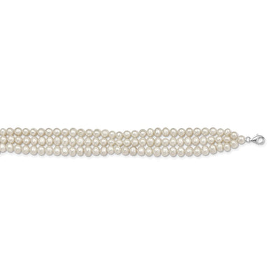 Sterling Silver Rhodium-plated White Semi-Round Freshwater Cultured Pearl with Choker