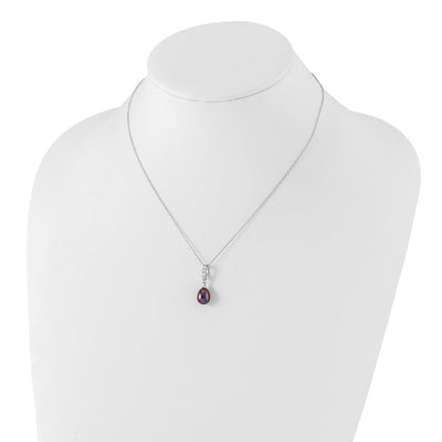 Sterling Silver Rhodium-plated Black Teardrop Freshwater Cultured Pearl and CZ Necklace, 17 x 9mm