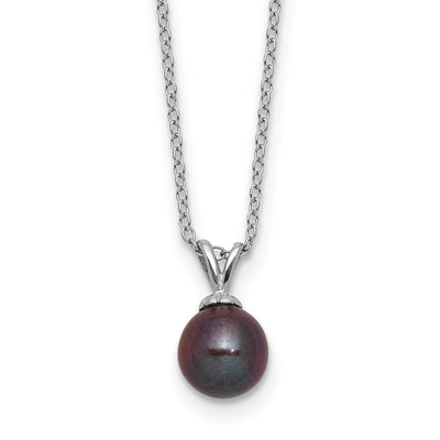 Sterling Silver Rhodium-plated Round Black Freshwater Cultured Pearl Necklace