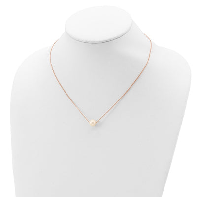 Sterling Silver Rose-tone 18K Flash Gold-plated White Near-Round Freshwater Cultured Pearl Necklace