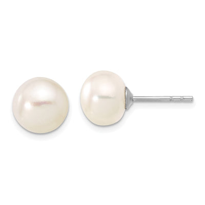Sterling Silver Rhodium-plated White Near-Round Freshwater Cultured Pearl Necklace, Stretch Bracelet and Button Post Earrings Set