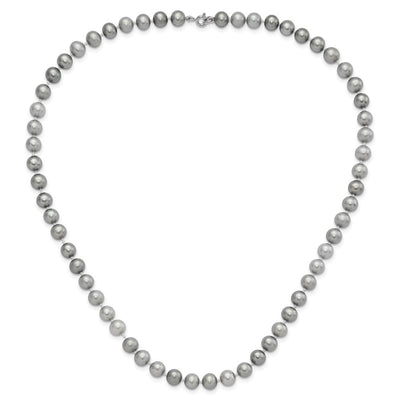 Sterling Silver Rhodium-plated Grey Near-Round Freshwater Cultured Pearl Necklace, Stretch Bracelet and Button Post Earrings Set