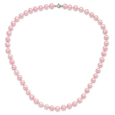 Sterling Silver Rhodium-plated Pink Near-Round Freshwater Cultured Pearl Necklace, Stretch Bracelet and Button Post Earrings Set