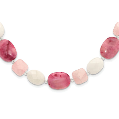 Sterling Silver Pink Agate/Quartz, Jade, Crystal w/1in ext Necklace