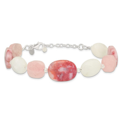 Sterling Silver Pink Agate/Quartz, Jade, Crystal w/1in ext Necklace
