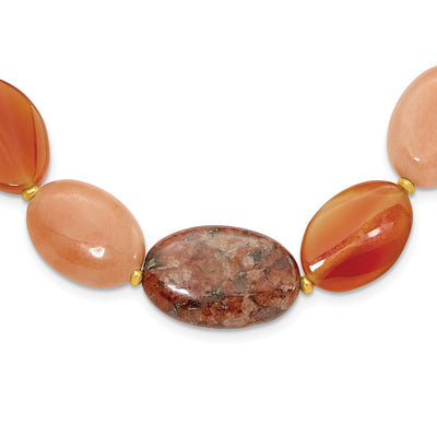 Sterling Silver Gold-plated Aventurine/Carnelian/Jasper 1in ext Necklace