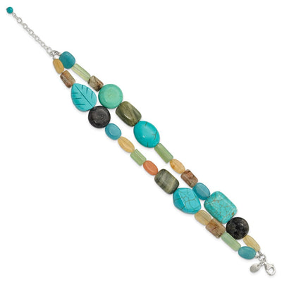 Sterling Silver Multi Stone 2-Strand 8in w/1in ext Necklace