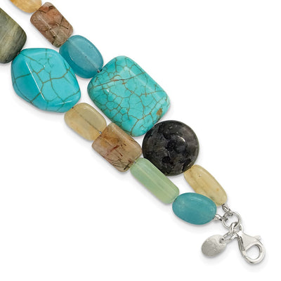 Sterling Silver Multi Stone 2-Strand 8in w/1in ext Necklace