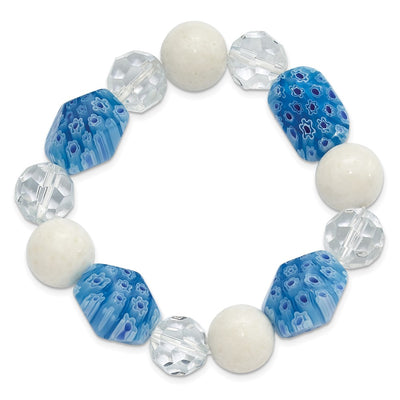 White Jade, Aventurine and Kangsai Glass Beaded Stretch Bracelet
