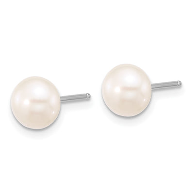 Sterling Silver Rhodium-plated White Near-Round Freshwater Cultured Pearl Necklace and Post Earrings Set