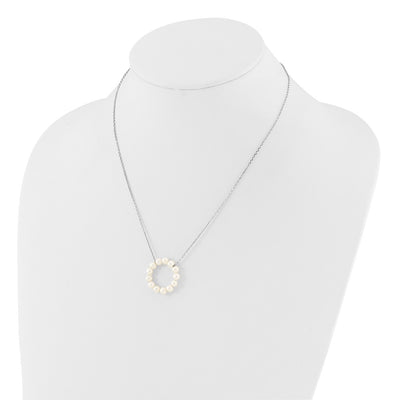Sterling Silver Rhodium-plated White Near-Round Freshwater Cultured Pearl Circle Necklace