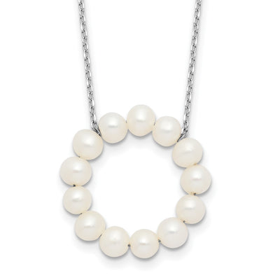 Sterling Silver Rhodium-plated White Near-Round Freshwater Cultured Pearl Circle Necklace