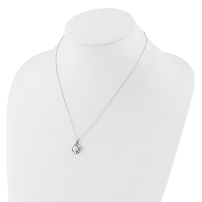 Sterling Silver Rhodium-plated White Button Freshwater Cultured Pearl Necklace and Post Earrings Set