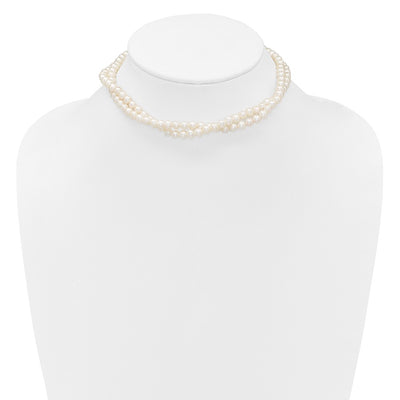 Sterling Silver Rhodium-plated Semi-Round White Freshwater Cultured Pearl 2-Strand with Extender Choker