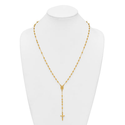 Sterling Silver Gold-tone Polished and Beaded Rosary Necklace