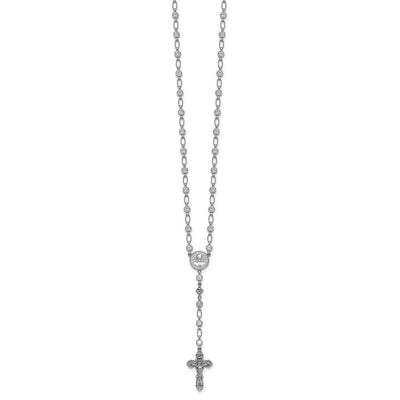 Sterling Silver Rhodium-plated Polished Round CZ Rosary Necklace
