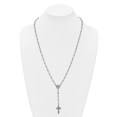 Sterling Silver Rhodium-plated Polished Round CZ Rosary Necklace