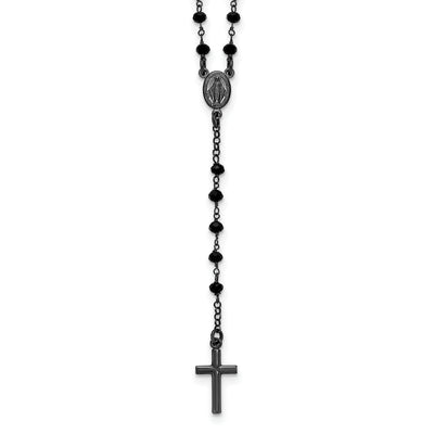 Sterling Silver Black Rhodium-plated Crystal with extender Rosary Themed Necklace