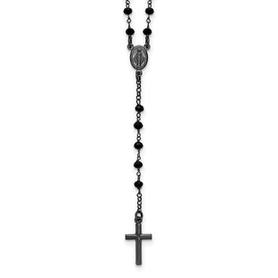 Sterling Silver Black Rhodium-plated Crystal 18. with 0. extender Rosary Necklace (Style QH5883-18.5)