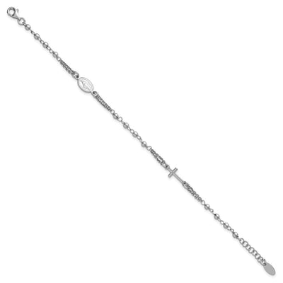 Sterling Silver Rhodium-plated with extender Rosary Themed Necklace