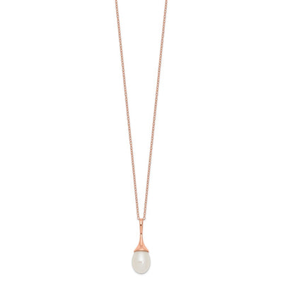 Sterling Silver Rose-tone White Teardrop Freshwater Cultured Pearl Necklace