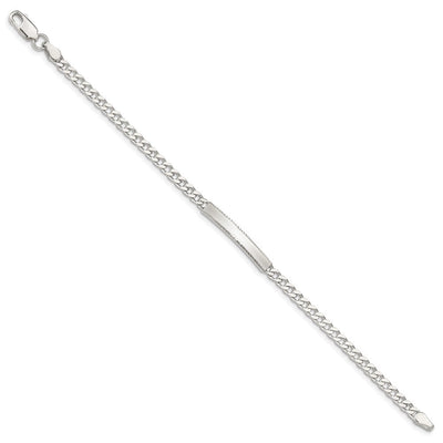 Sterling Silver Diamond-cut Engraveable Curb Link ID Bracelet, 7 x 3mm