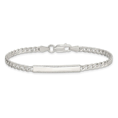 Sterling Silver Diamond-cut Engraveable Curb Link ID Bracelet, 7 x 3mm