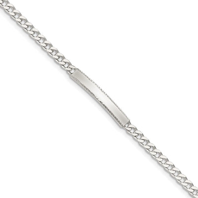 Sterling Silver Diamond-cut Engraveable Curb Link ID Bracelet, 7 x 3mm