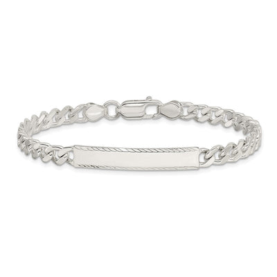 Sterling Silver Diamond-cut Engraveable Curb Link ID Bracelet, 7 x 5mm