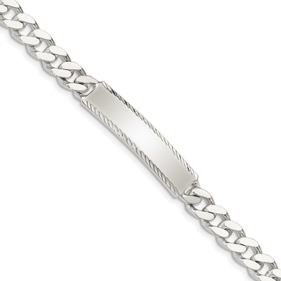 Sterling Silver Diamond-cut Engraveable Curb Link ID Bracelet, 7 x 6mm