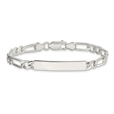 Sterling Silver Polished Engraveable Figaro Link ID Bracelet, 7 x 5mm