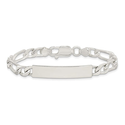 Sterling Silver Polished Engraveable Figaro Link ID Bracelet, 7 x 6mm