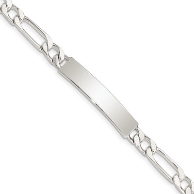 Sterling Silver Polished Engraveable Figaro Link ID Bracelet, 7 x 6mm