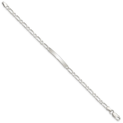 Sterling Silver Polished Engraveable 1 Figaro Link ID Bracelet