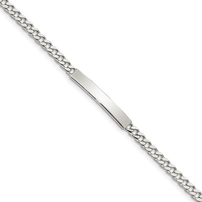 Sterling Silver Polished Engraveable Curb Link ID Bracelet, 7 x 4mm